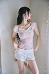 [数量限定] コケット レース シャーリング ウエスト折り返し ショートパンツ