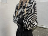 Waffle Stripe Crop Hoodie (2colors)