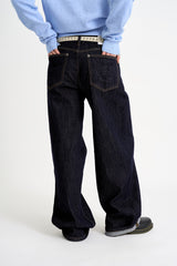 Non-fade slub low denim pants