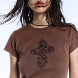 CROSS TEE_BROWN