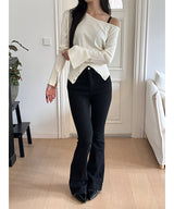 Unbalance slit button knit(3color)