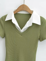 Rella Ribbed Collar Tee