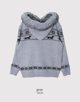Nordic Fur Hood Knit Zip-up (2color)