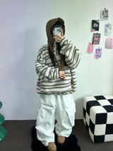 ピーチフリース🍑 オーバーヒップカーゴロングパンツ 💚🤍🖤3COLOR