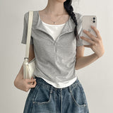 Delicate Fit Layered Half-Zip Short Sleeve T-Shirt (4 colors)