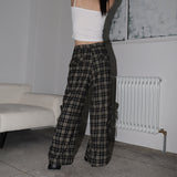 Maku check pocket long wide pants