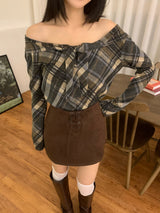 Leaf Trail Check Scarf Long Sleeve T-shirt