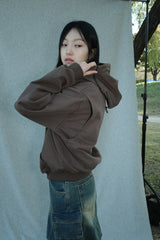 LAYERED STRING HOODIE ZIP-UP [BROWN]