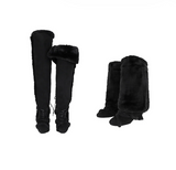 Asym Shearling Wedge Boot / Black
