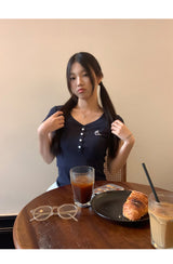 Short Sleeve Button Slim Ribbed Short Sleeve Tee