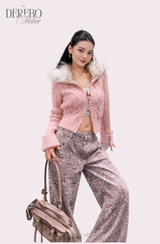 Lady Fur Knitwear Zip-Up Cardigan