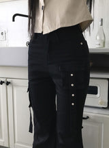 Chuser Cargo Strap Pintuck Bootcut Pants