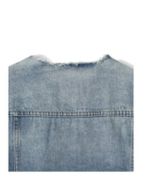 (UNISEX) No-Collar Over Denim Jacket