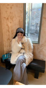 Ivory Poodle Fur Ribbon Half Coat