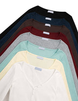 Leven V-Neck Button Long Sleeve Tee