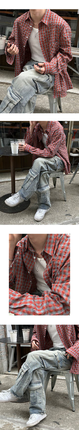 【S/S】シアサッカーチェックシャツ(3color)