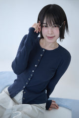 BUTTON RIBBED CARDIGAN NAVY