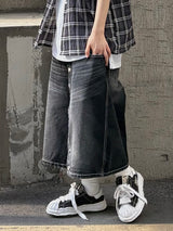 wrap button half denim pants