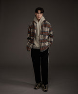 COZY HAIRY CHECK JACKET NAVY