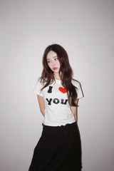 アイラブユー タイトラウンドスパンデックス半袖Tシャツ
