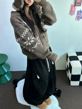 スノーフラワーカラーノルディックツーウェイジッパーニットジップアップ❤🖤🤎🩶🤍5カラー