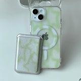 Green - ブラーパターン Magsafe フォーンケース カードポケット セット