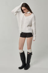 Three-button lace short, Charcoal
