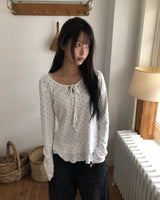 マディンリボンドットフリルロングスリーブTシャツ