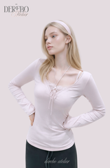 グロッシーVレースロングスリーブTシャツ
