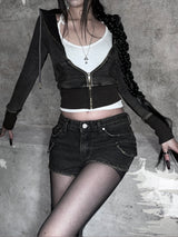 vintage washed slim hood zip-up