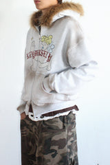 Vintage Spray Fur Angel Hood Zip-up (Lightgray)