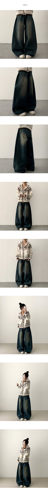 Judd side pin tuck incision denim wide pants 
