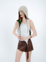 PLEATES WRAP SKIRT [BROWN]