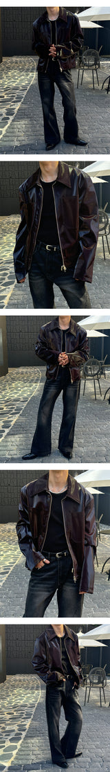 [F/W] Enamel leather short jacket(2color)