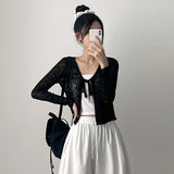 Monp pattern see-through ribbon knit cardigan