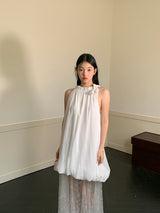 ティンカーベルバブルウエディングシフォンホルターネックシースルーロングドレス