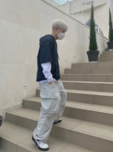 Platinum Grey Nylon Cargo Balloon Pants 2C