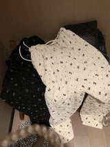 Lace ribbon banding wide pants