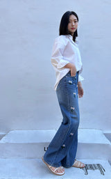 DAISY EMBROIDERED BLUE DENIM PANTS code 25000