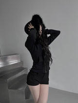 スリムファーフードジップアップ(fleece-lined / 3color)