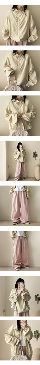 Ronnie Boxy High-Neck Slit Plain Windbreaker Jumper