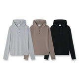 ベーシックヘンリーネックフード付き長袖Tシャツ