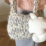 Pkong Bokashi Knitted Fur Mini Shoulder Cross Bag