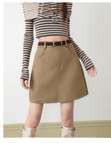 Brown Suede-Touch A-Line Pocket Skirt