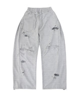 destroyed side tuck sweat pants (gray)