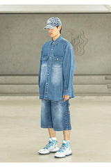 リラックスウォッシュドデニムポケットロングシャツ MSFST001-BL