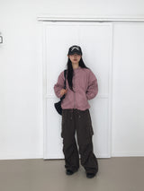 [MADE] Pained metal shirring balloon hood windbreaker two-way zip-up