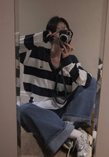[MADE] striped deep V-neck knit
