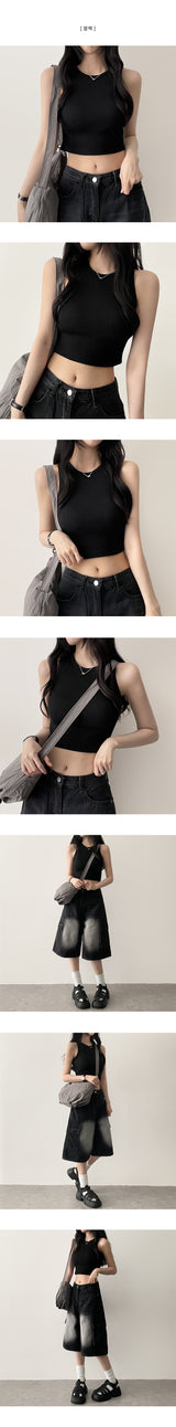 Lark cropped fine ribbed plain sleeveless top