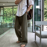 ノーメイスバックバンディングツータックリネンワイドパンツ